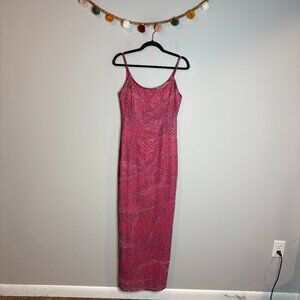 Y2K Adrianna Papell pink colorful silk beaded formal dress